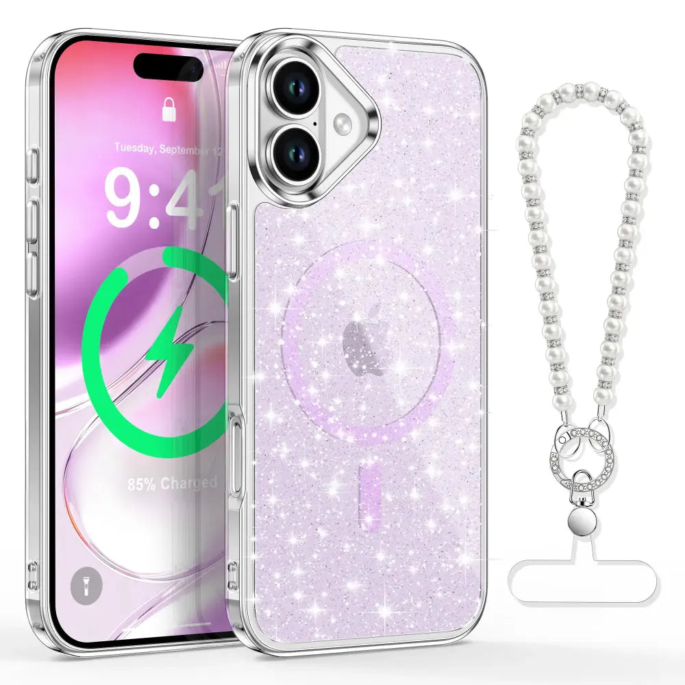 XYZ Cosmic Pearls Phone Case for iPhone 16 — pearlescent glitter finish with MagSafe compatibility