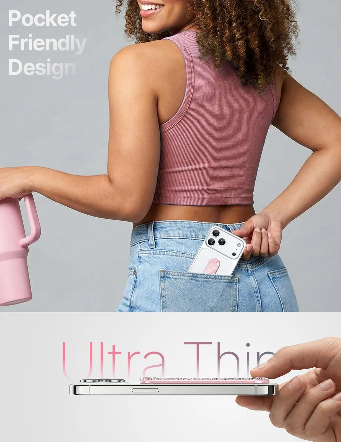 GripMate Slim Glitter Pink ultra-thin pocket-friendly design