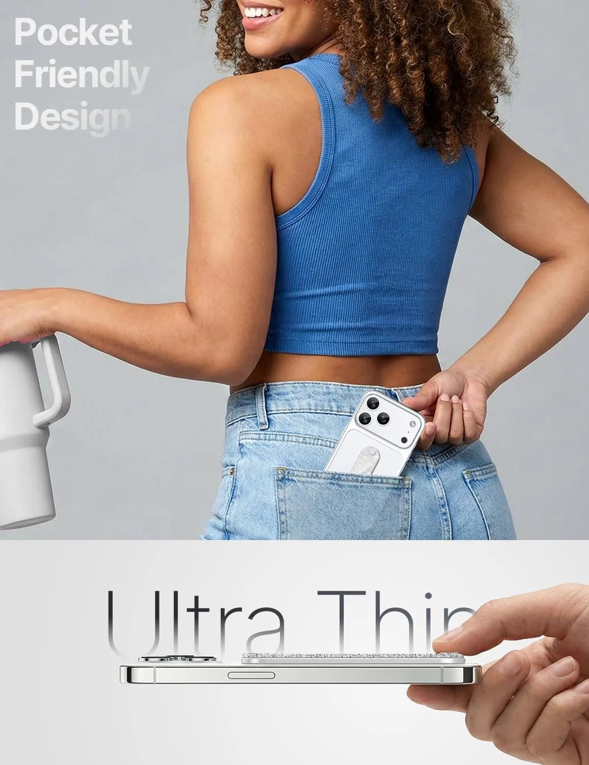 GripMate Slim Glitter Silver ultra-thin pocket-friendly design