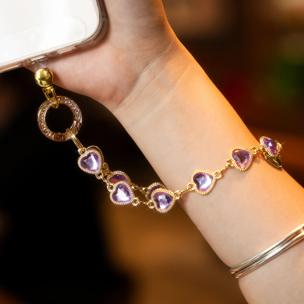 Heartstring charm strap in Light Purple, outdoors