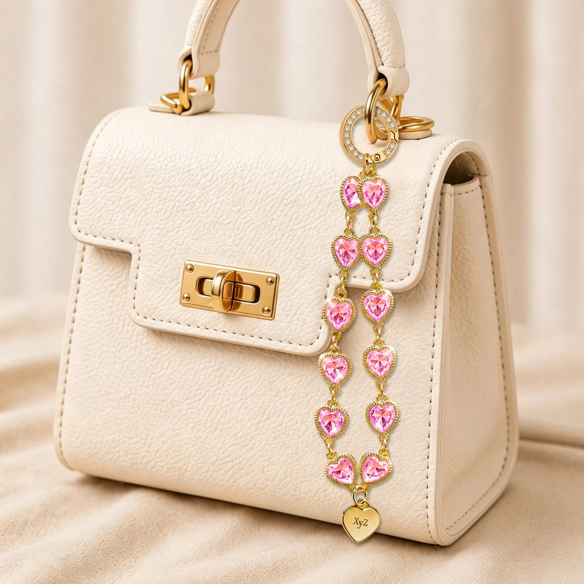 Heartstring charm strap clipped to a handbag - all-groups