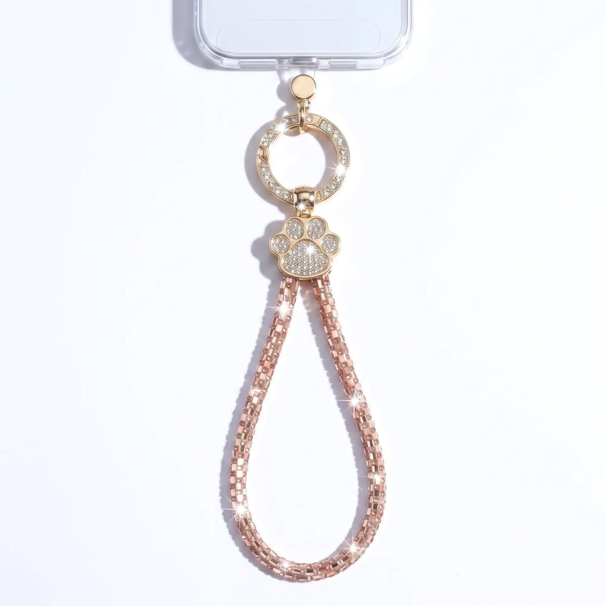Pawfect crystal phone charm strap in Rose Gold