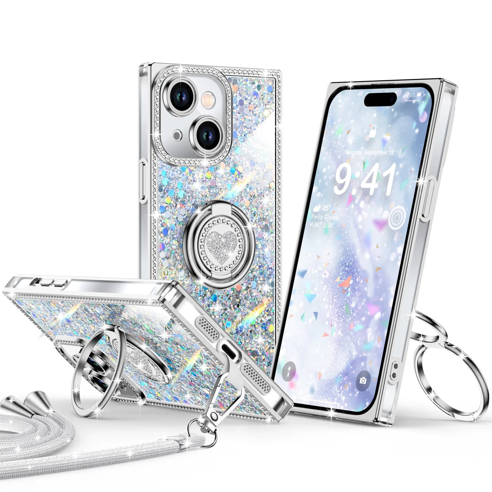 Sparkle Stones Silver iPhone 15