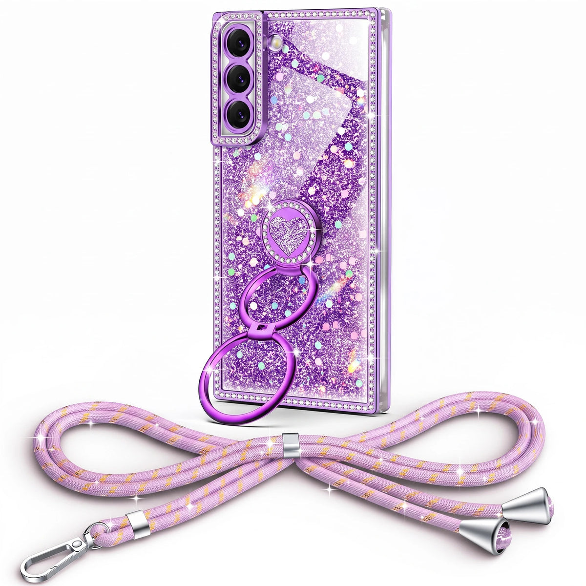 Sparkle Stones Y2K rhinestone phone case for Galaxy S22 Plus with ring stand and crossbody strap