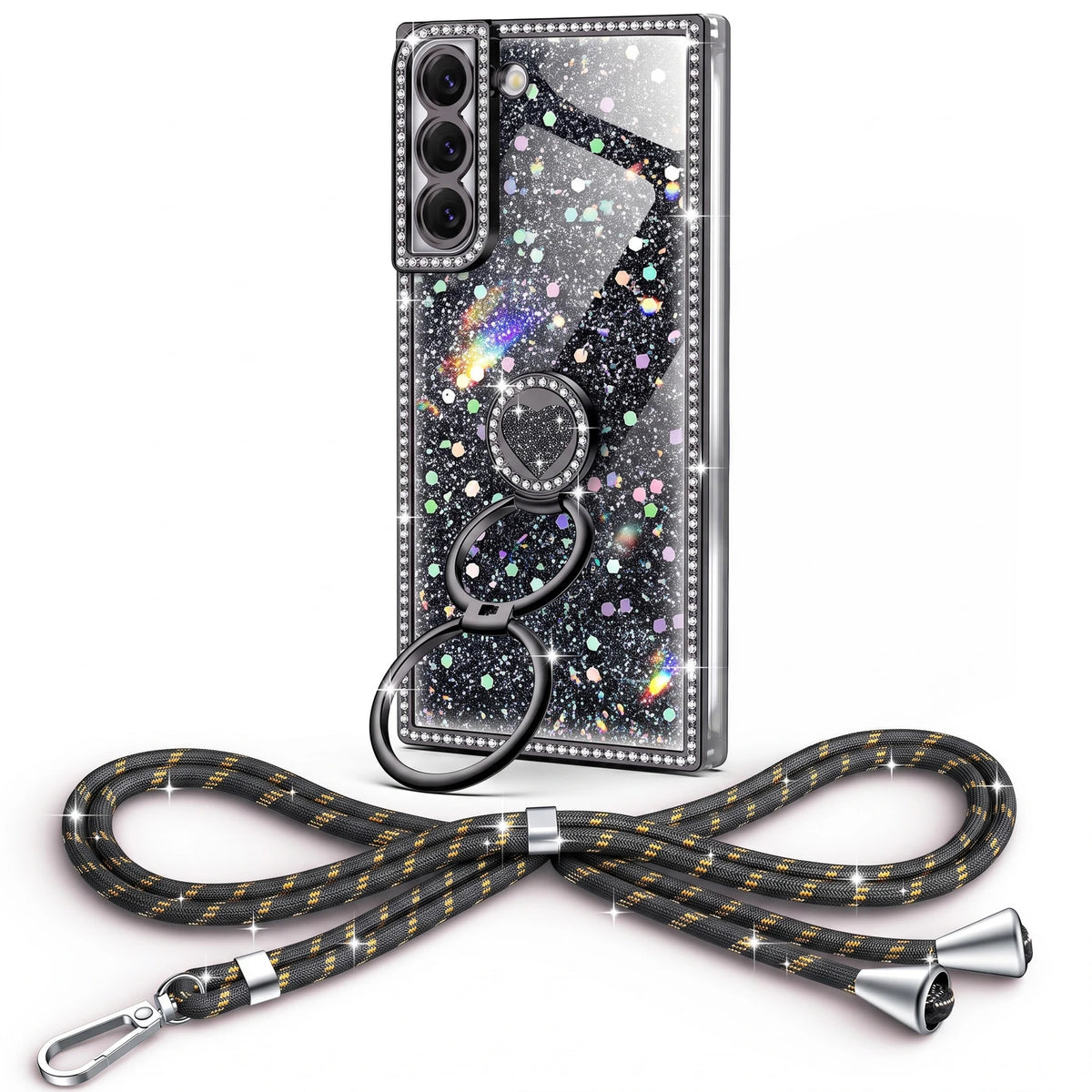 Sparkle Stones Y2K rhinestone phone case for Galaxy S22 with ring stand and crossbody strap