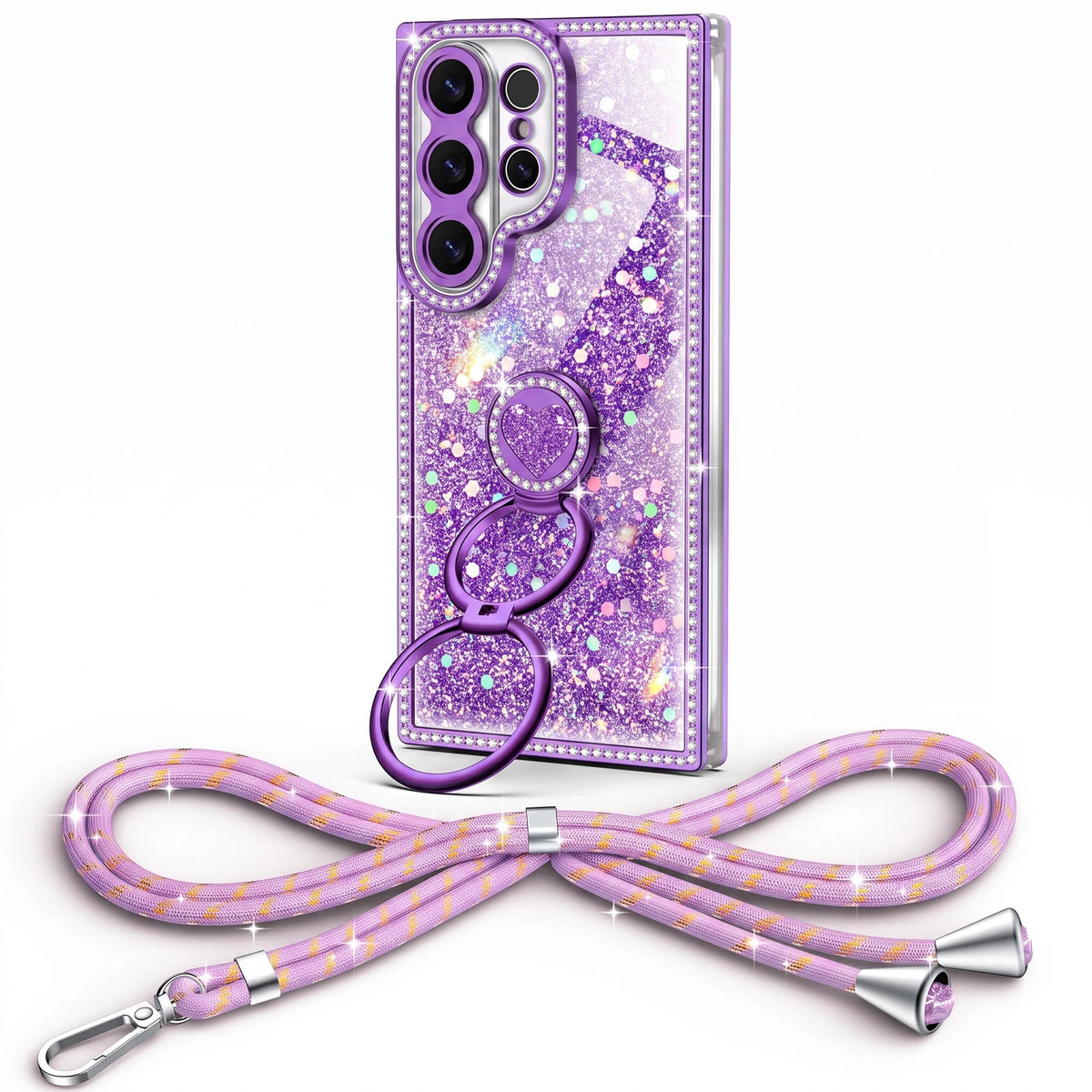 Sparkle Stones Y2K rhinestone phone case for Galaxy S26 Ultra with ring stand and crossbody strap