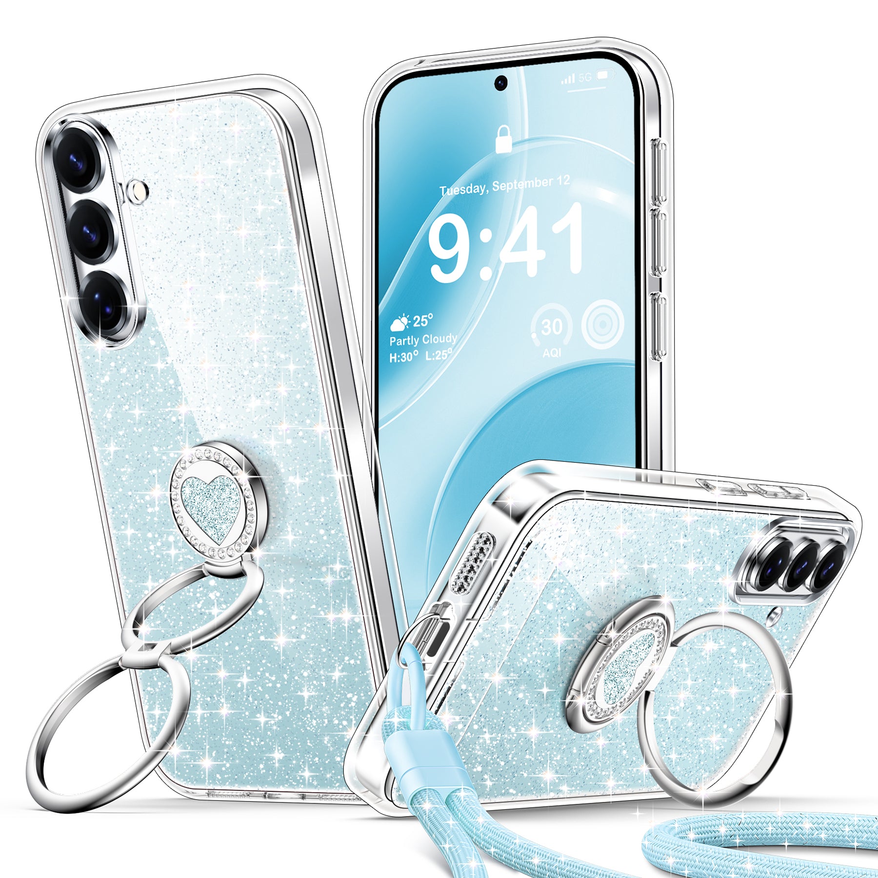XYZ Stardust Phone Case for Samsung Galaxy S26 in Blue — dazzling glitter back with shockproof drop protection