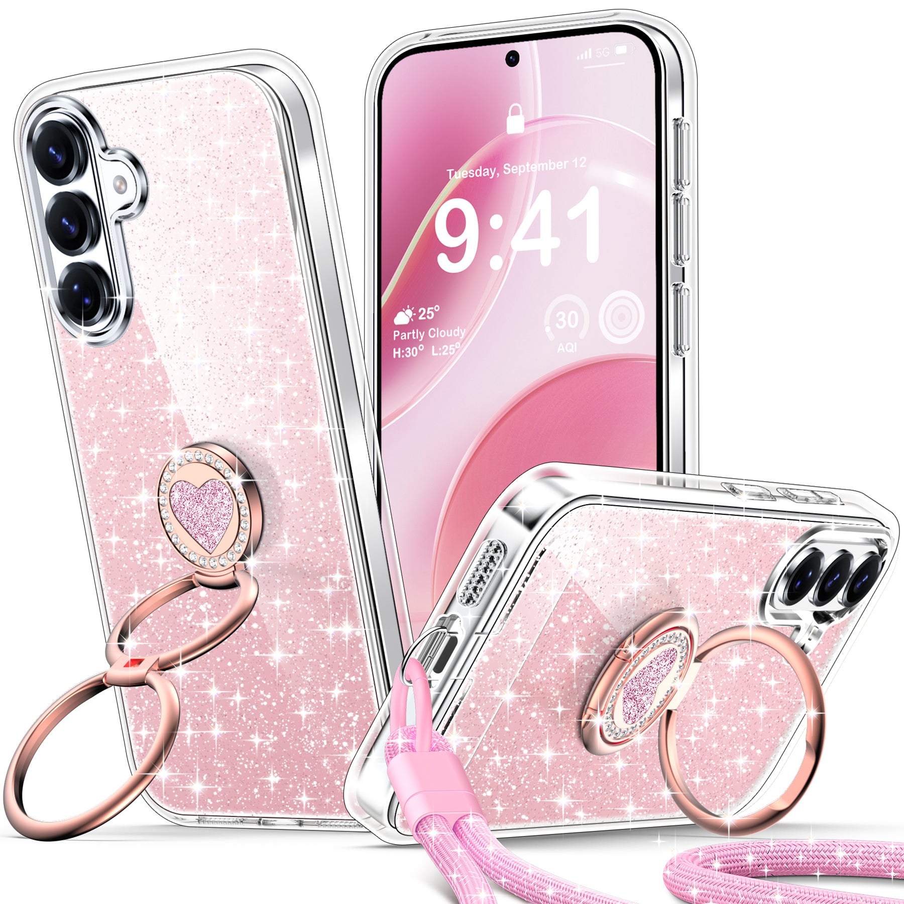 XYZ Stardust Phone Case for Samsung Galaxy S26 Plus in Pink — dazzling glitter back with shockproof drop protection