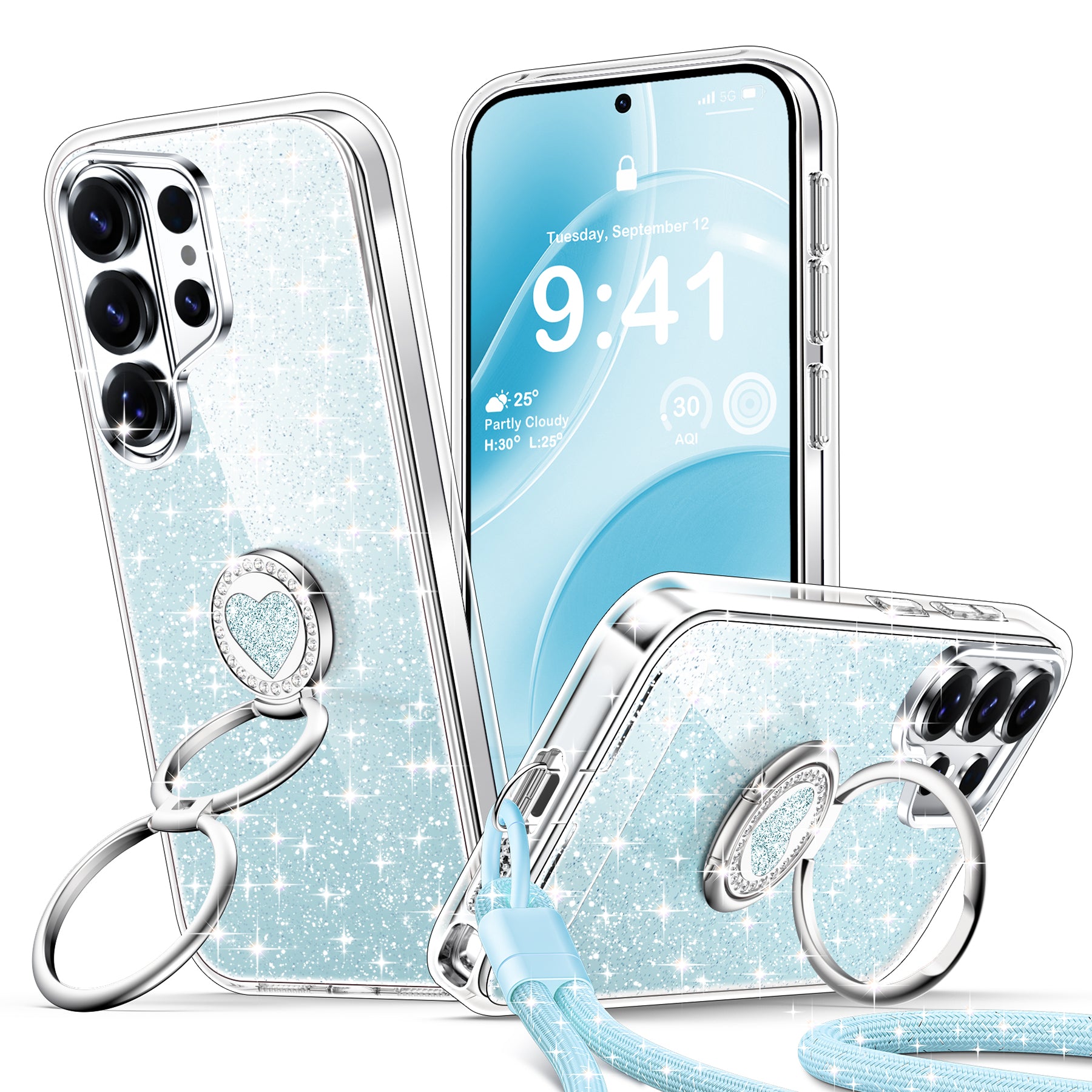 XYZ Stardust Phone Case for Samsung Galaxy S26 Ultra in Blue — dazzling glitter back with shockproof drop protection