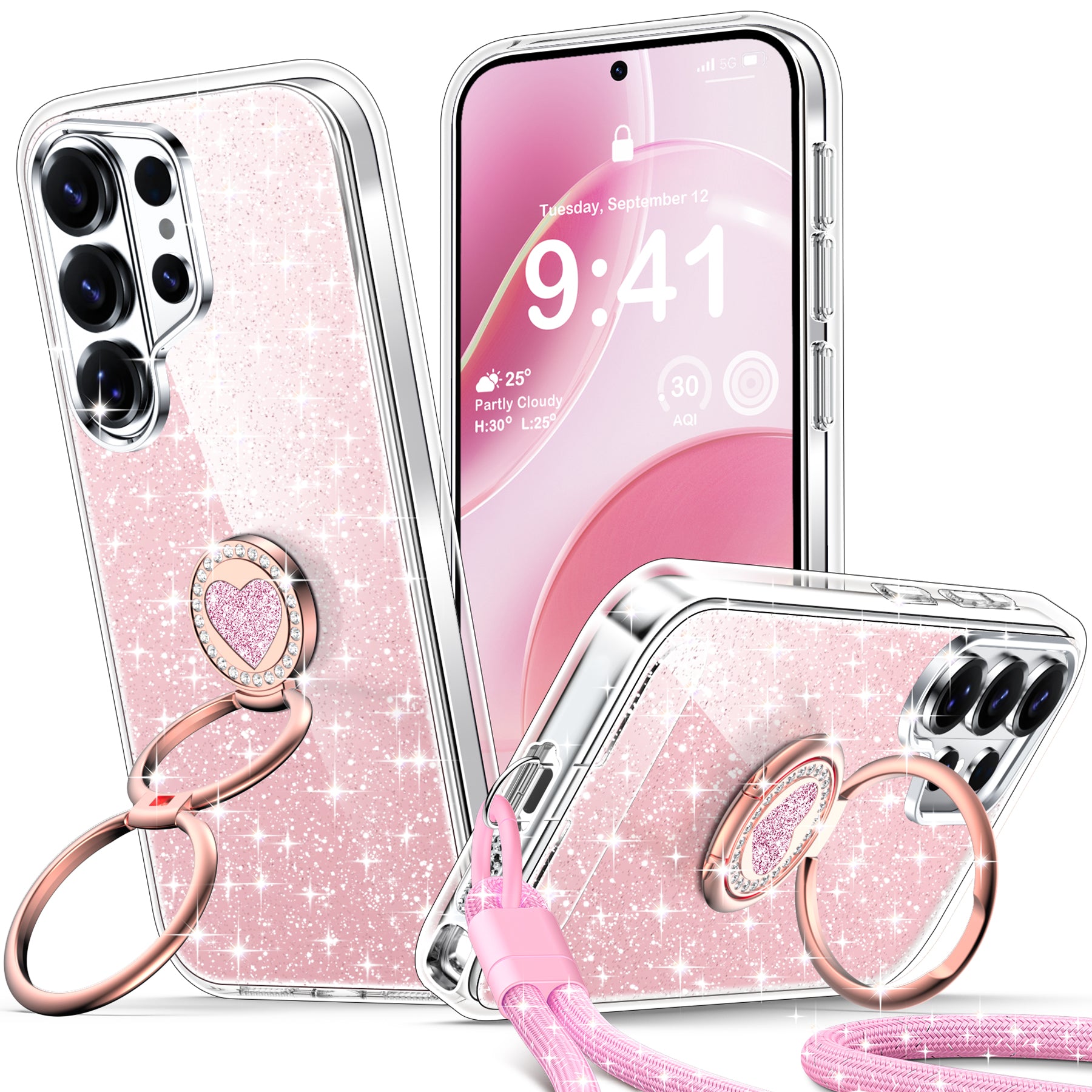 XYZ Stardust Phone Case for Samsung Galaxy S26 Ultra in Pink — dazzling glitter back with shockproof drop protection