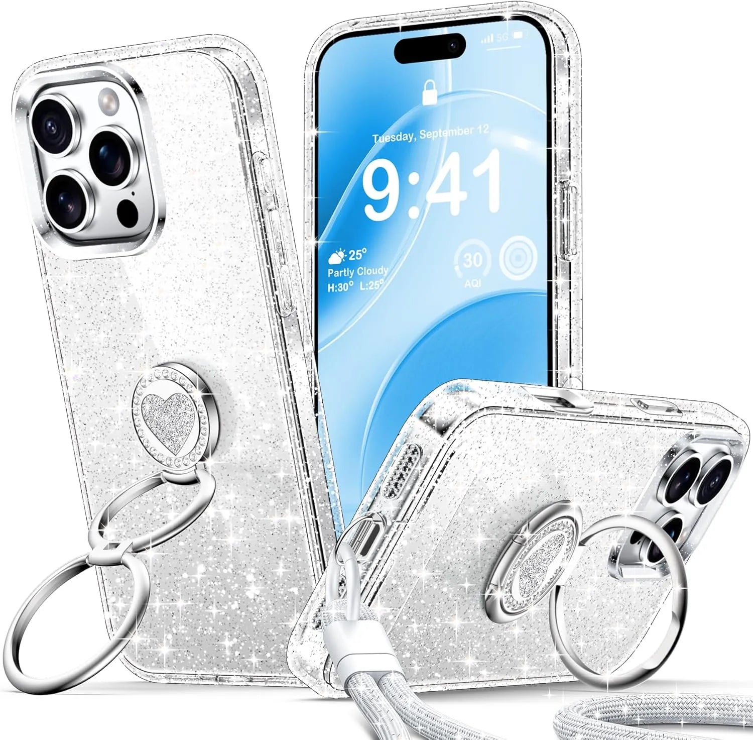 XYZ Stardust Phone Case for iPhone 16 Pro — dazzling glitter back with shockproof drop protection