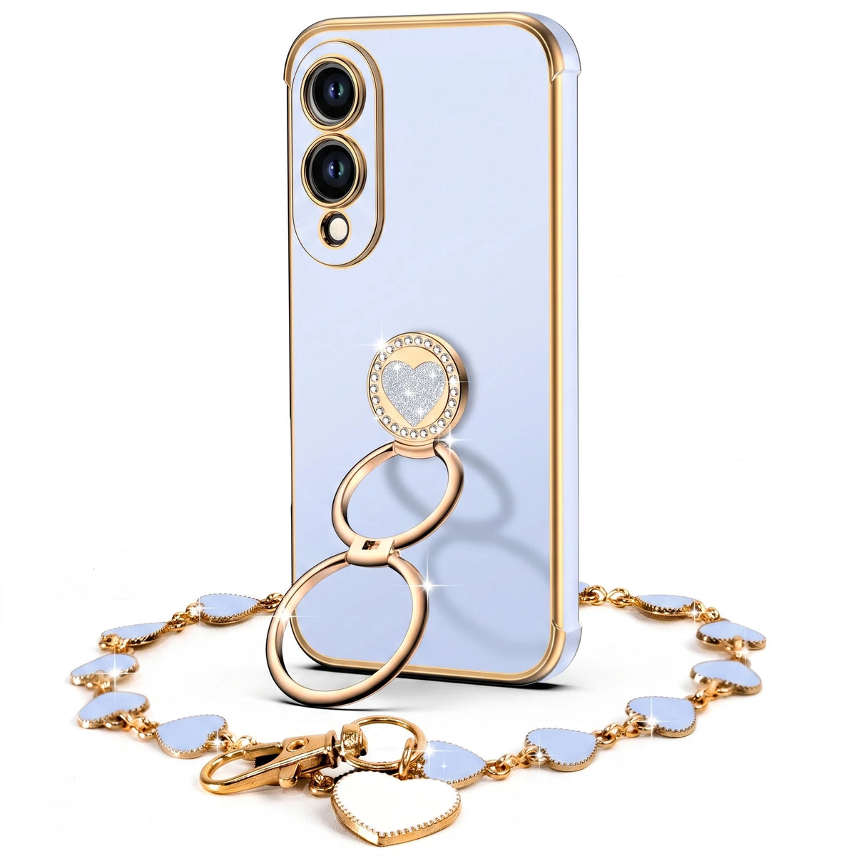 XYZ Classic Chrome Phone Case for Galaxy S25 Edge in Blue — glossy chrome finish with heart-shaped double ring stand