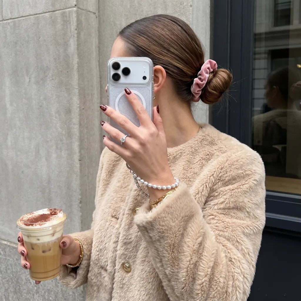 XYZ Cosmic Pearls Phone Case for iPhone 17 Pro in Clear — pearlescent glitter finish with MagSafe compatibility all-groups