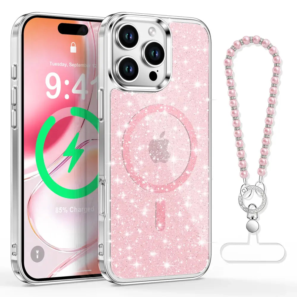 XYZ Cosmic Pearls Phone Case for iPhone 16 Pro — pearlescent glitter finish with MagSafe compatibility