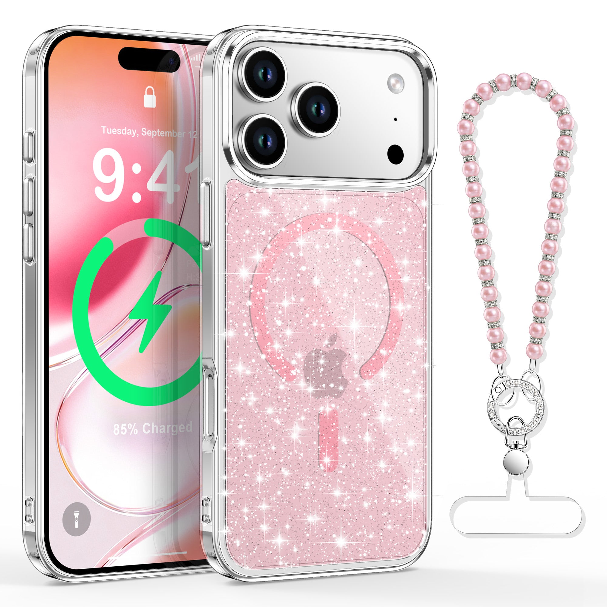 XYZ Cosmic Pearls Phone Case for iPhone 17 Pro Max — pearlescent glitter finish with MagSafe compatibility