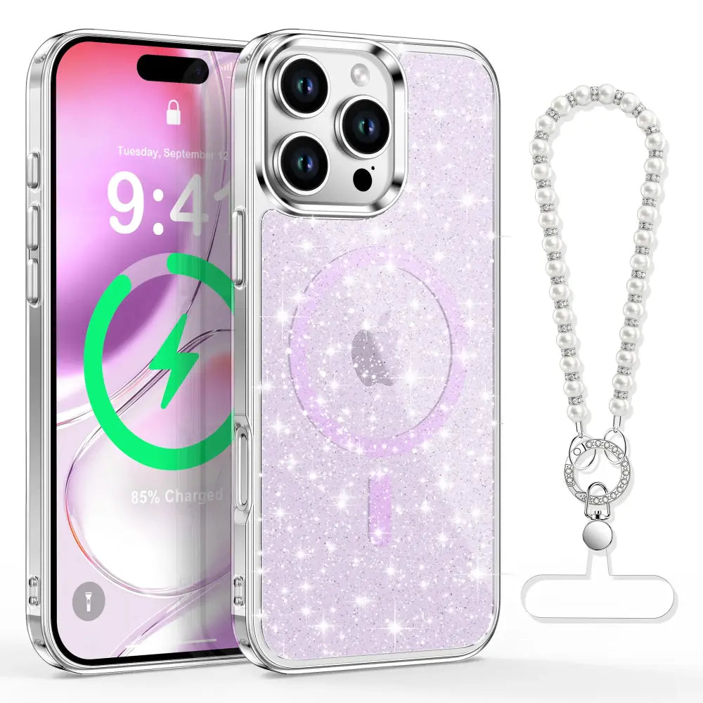 XYZ Cosmic Pearls Phone Case for iPhone 16 Pro — pearlescent glitter finish with MagSafe compatibility