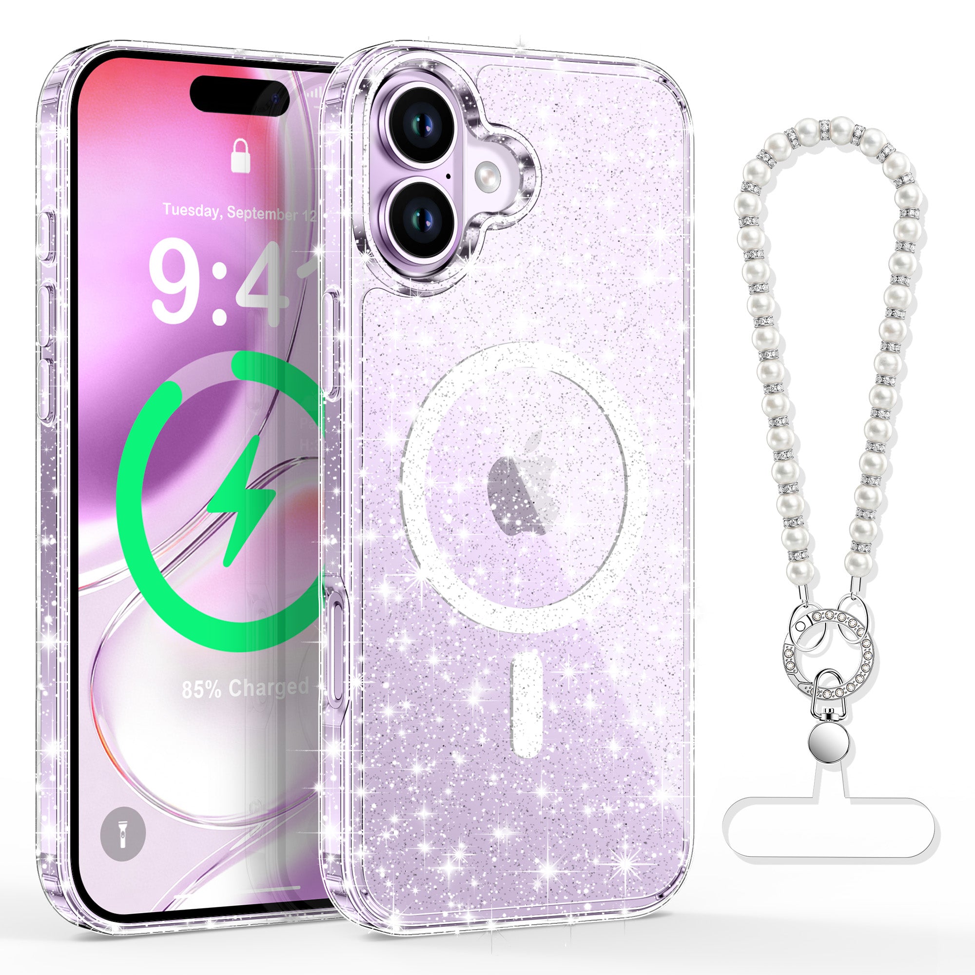 XYZ Cosmic Pearls Phone Case for iPhone 17 in Clear — pearlescent glitter finish with MagSafe compatibility