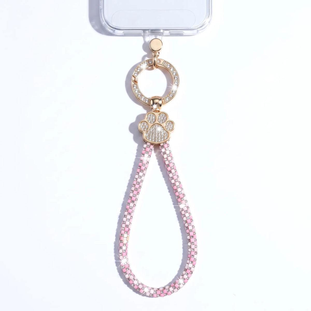 Pawfect crystal cat paw phone charm wristlet strap that clips to any phone case