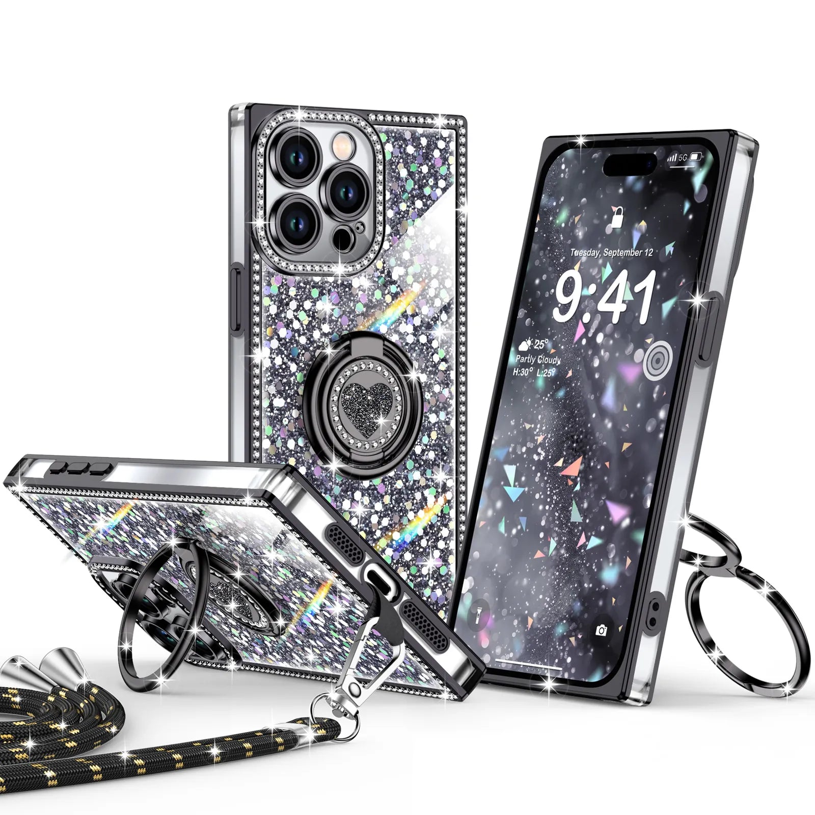 Sparkle Stones Black iPhone 15 Pro