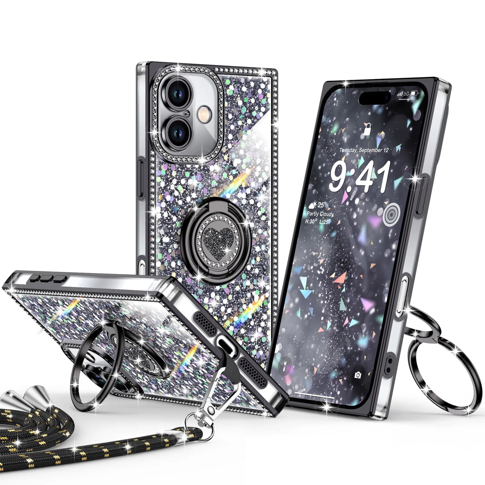 Sparkle Stones Black iPhone 16