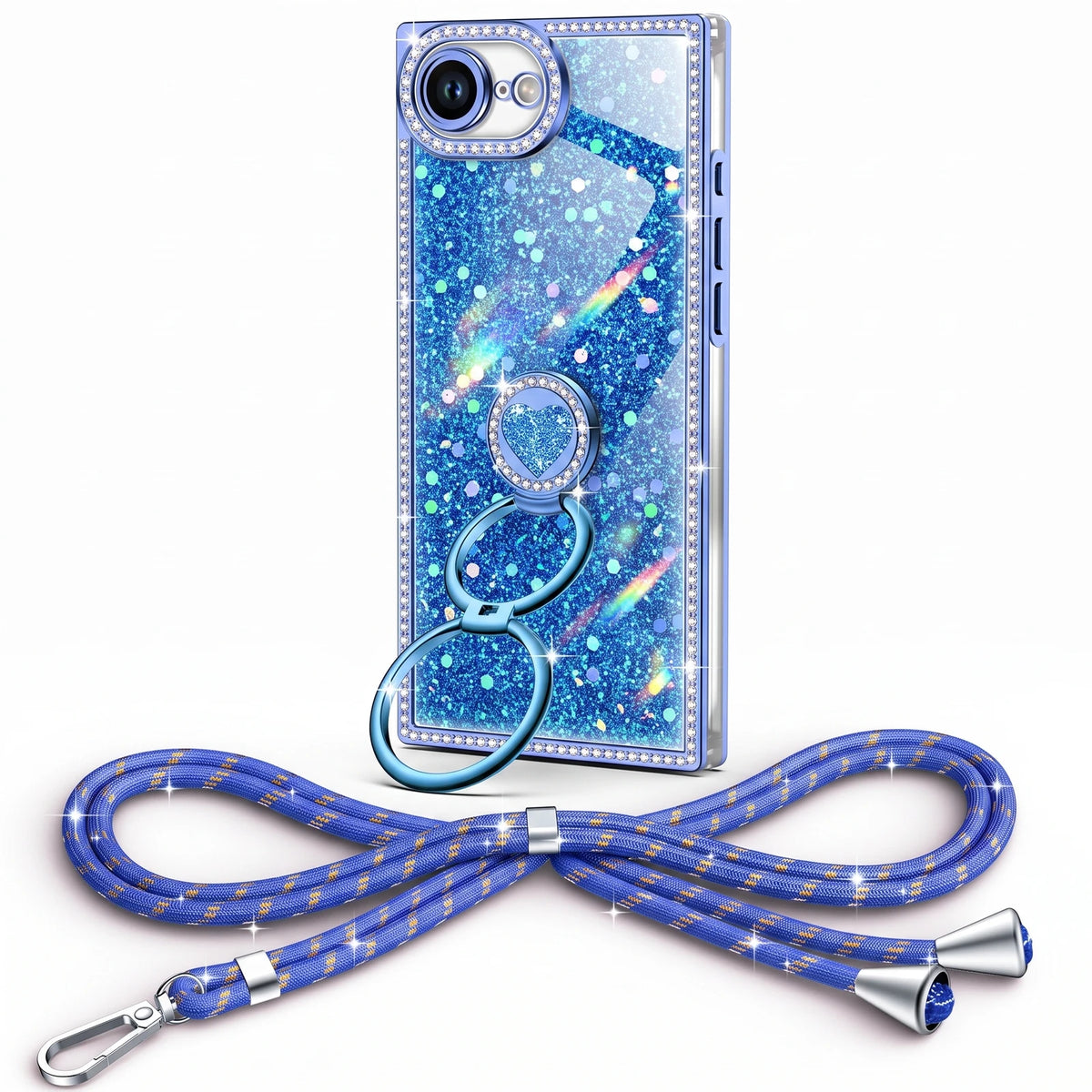 Sparkle Stones Y2K rhinestone phone case for iPhone 17e with ring stand and crossbody strap