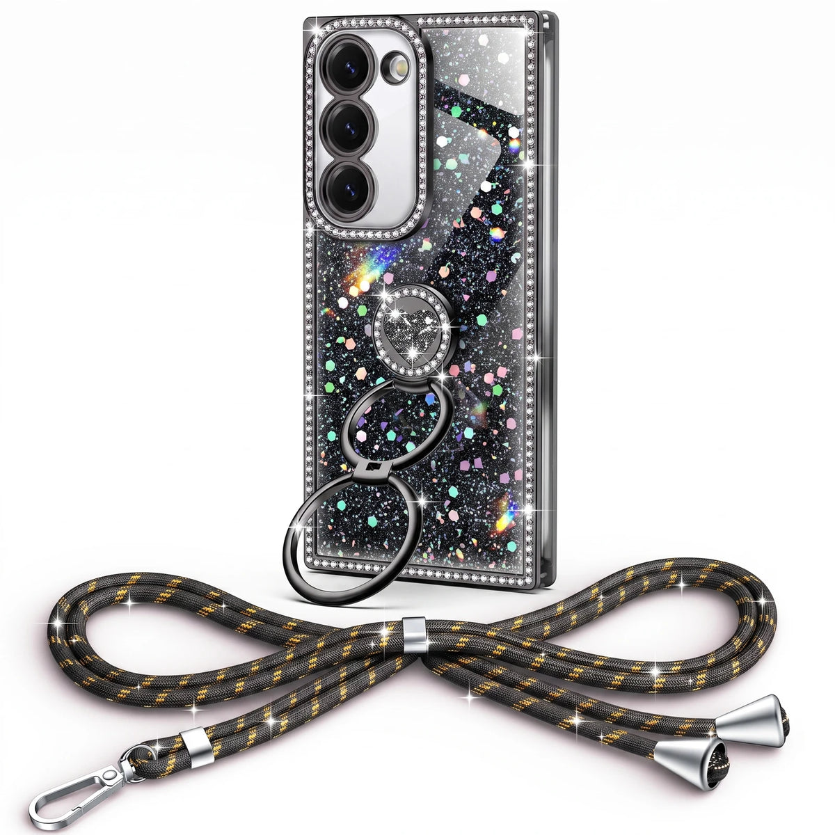 Sparkle Stones Y2K rhinestone phone case for Galaxy S23 Plus with ring stand and crossbody strap