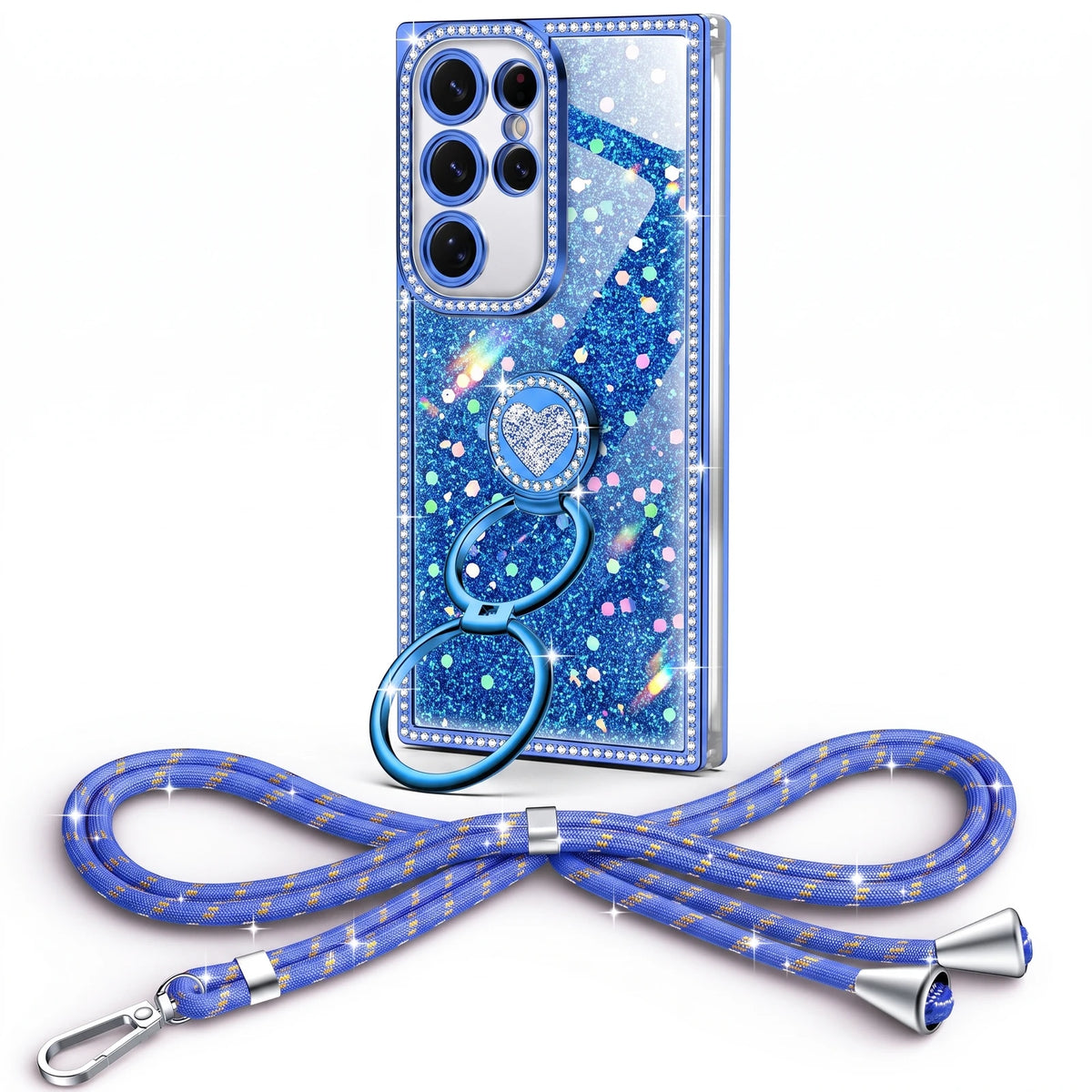 Sparkle Stones Y2K rhinestone phone case for Galaxy S23 Ultra with ring stand and crossbody strap