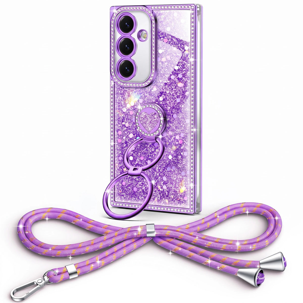 Sparkle Stones Y2K rhinestone phone case for Galaxy S25 Plus with ring stand and crossbody strap