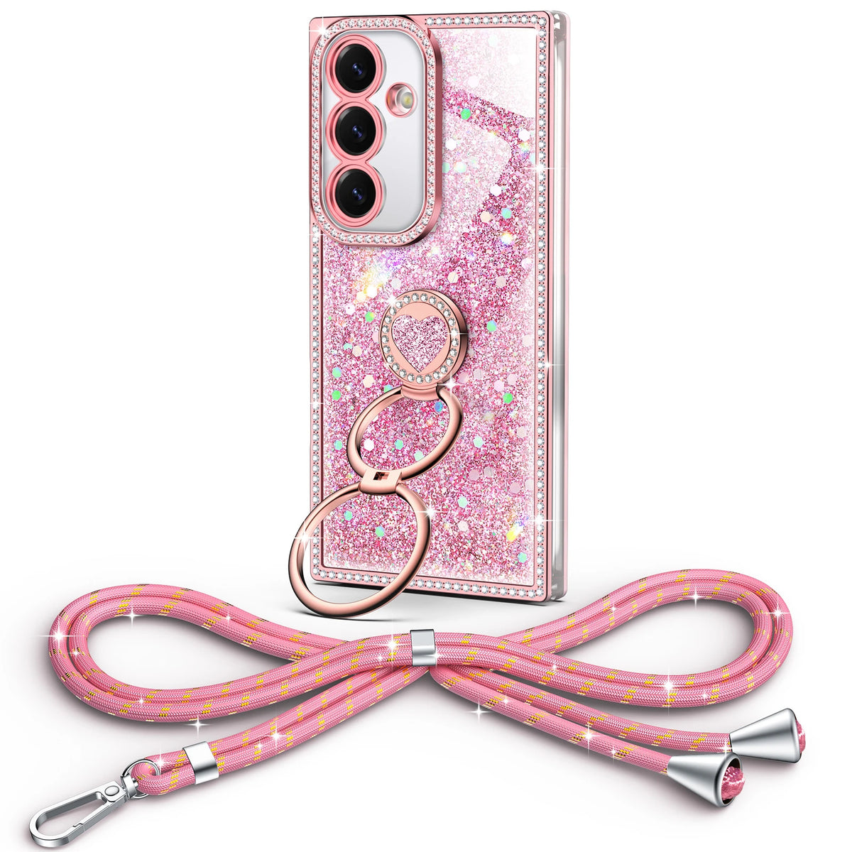 Sparkle Stones Y2K rhinestone phone case for Galaxy S25 with ring stand and crossbody strap