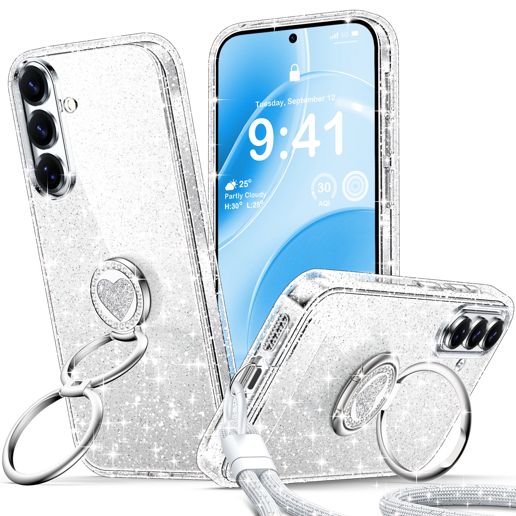 XYZ Stardust Phone Case for Samsung Galaxy S26 in Clear — dazzling glitter back with shockproof drop protection