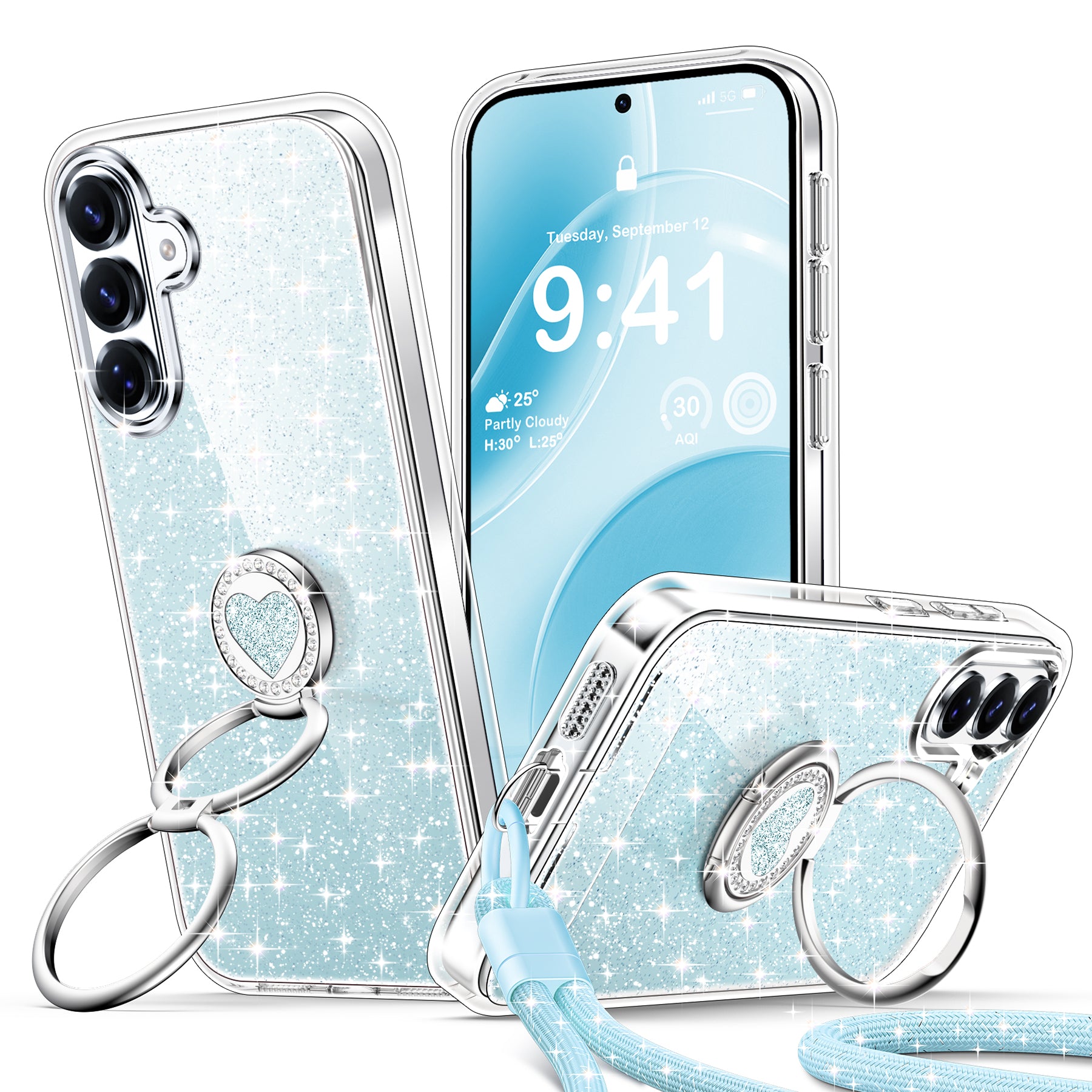 XYZ Stardust Phone Case for Samsung Galaxy S26 Plus in Blue — dazzling glitter back with shockproof drop protection