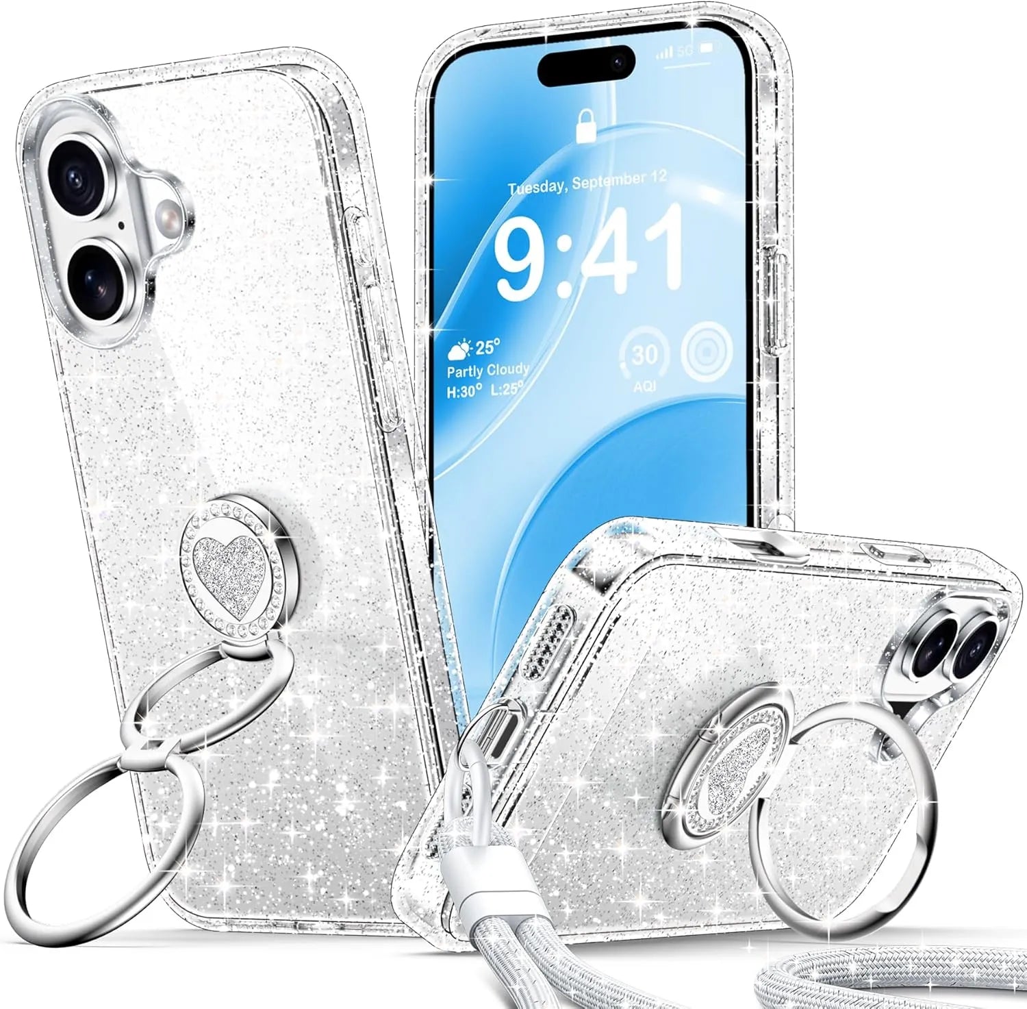 XYZ Stardust Phone Case for iPhone 16 — dazzling glitter back with shockproof drop protection