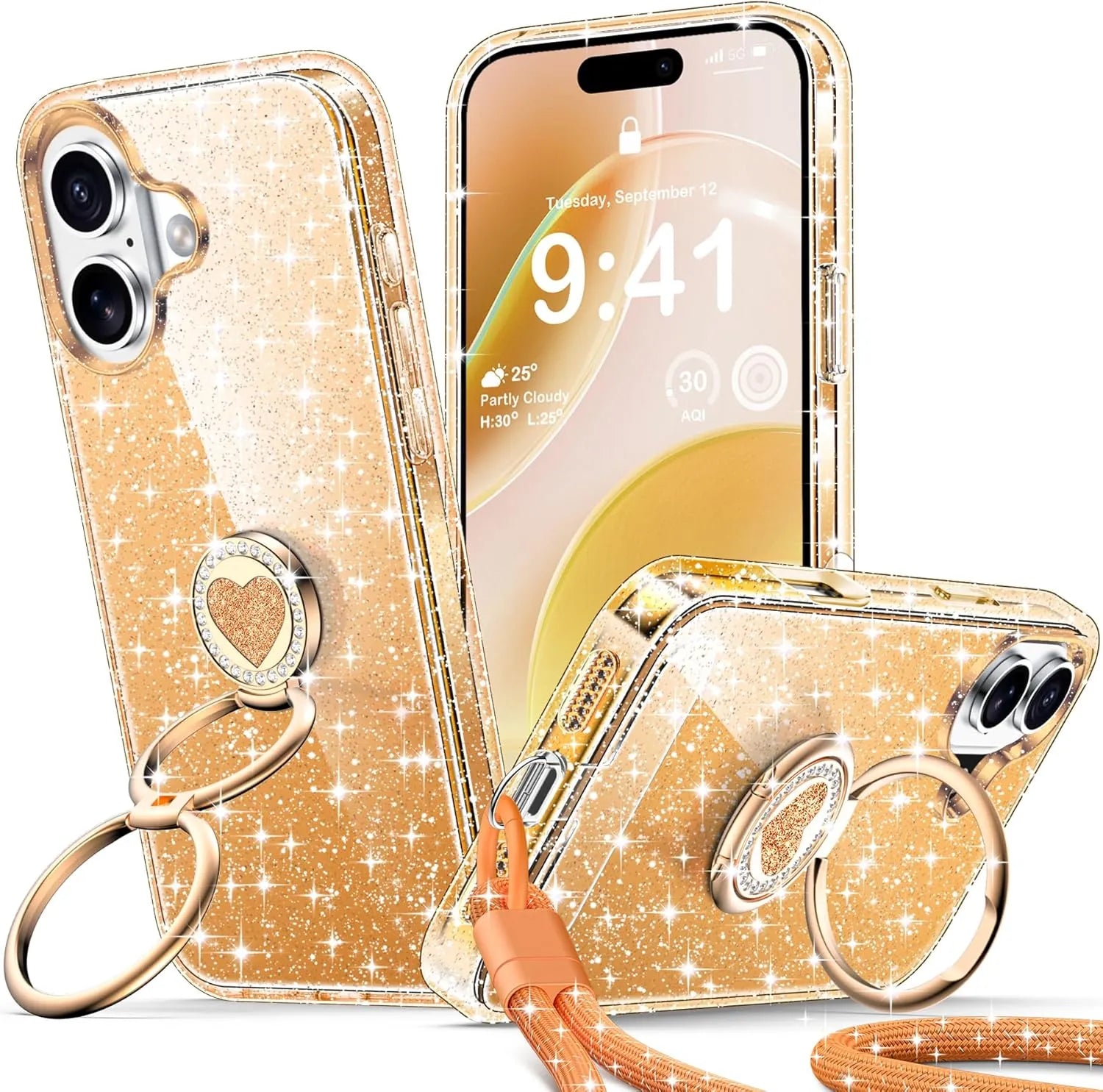 XYZ Stardust Phone Case for iPhone 16 — dazzling glitter back with shockproof drop protection