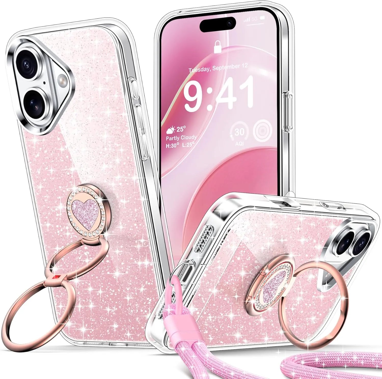 XYZ Stardust Phone Case for iPhone 16 — dazzling glitter back with shockproof drop protection