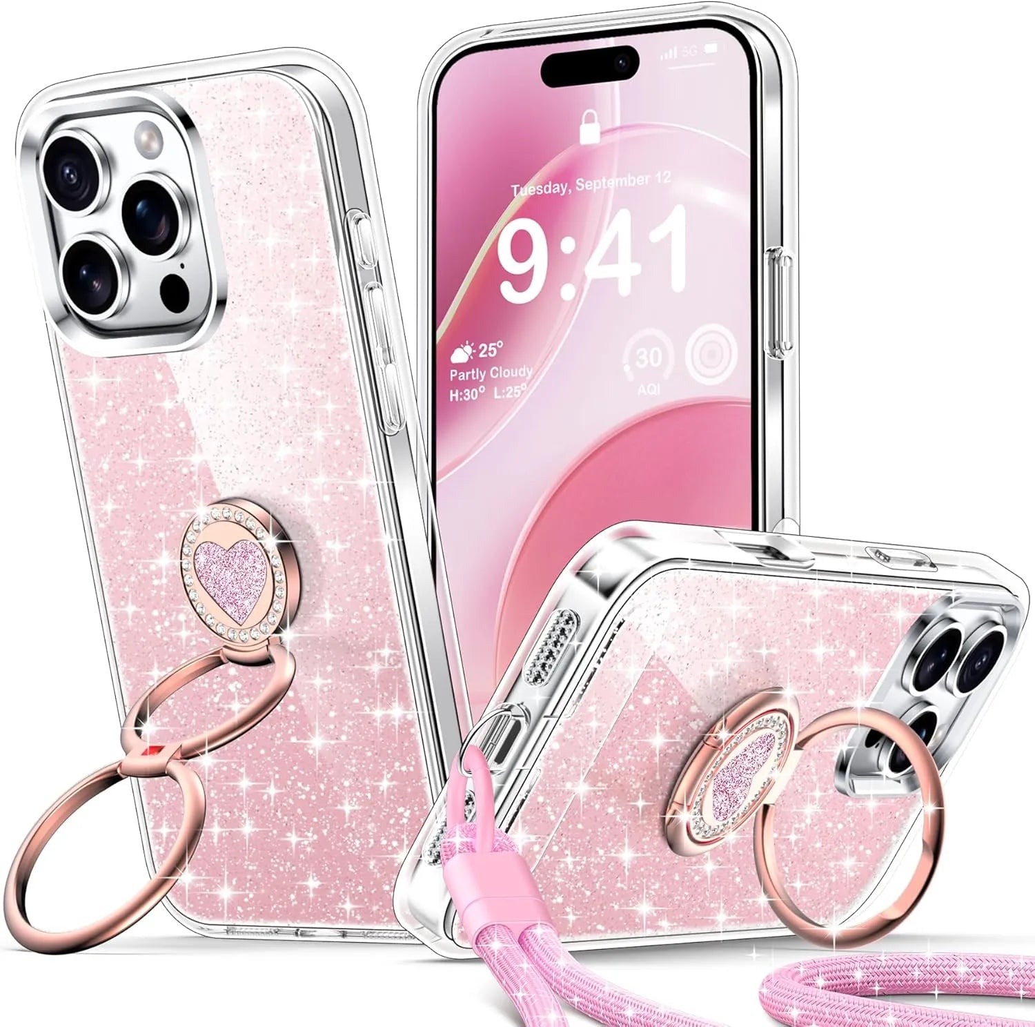 XYZ Stardust Phone Case for iPhone 16 Pro — dazzling glitter back with shockproof drop protection