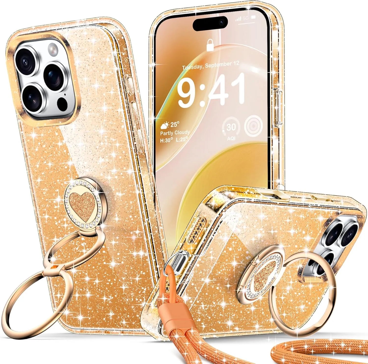 XYZ Stardust Phone Case for iPhone 16 Pro Max — dazzling glitter back with shockproof drop protection