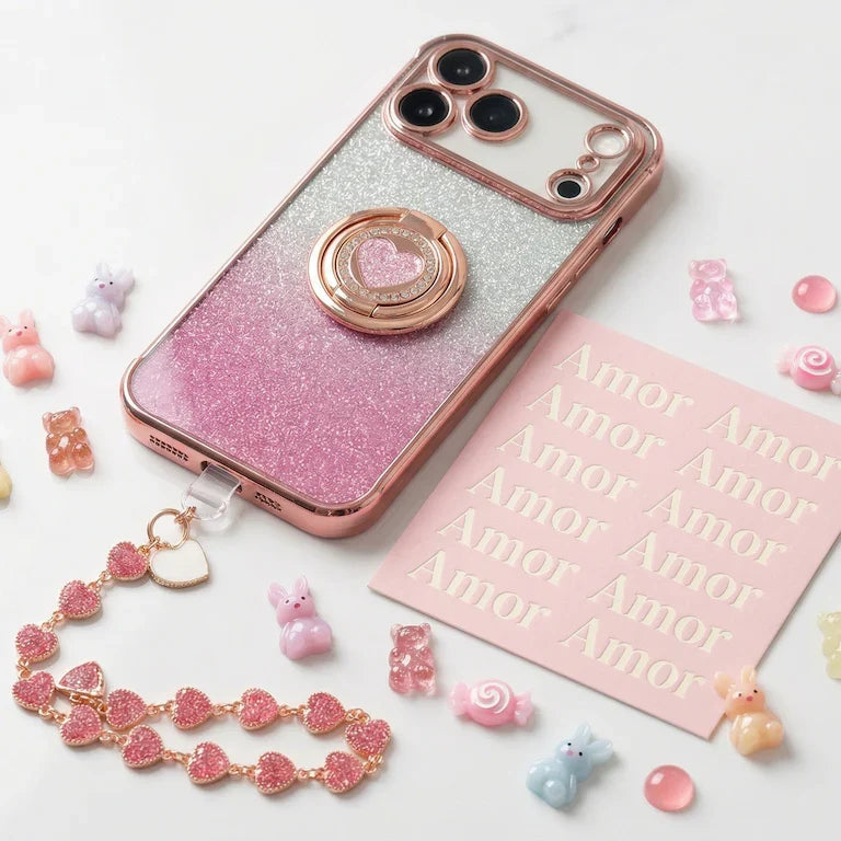 XYZ Super Shine Set — glittery chrome finish with rotating heart ring stand all-groups