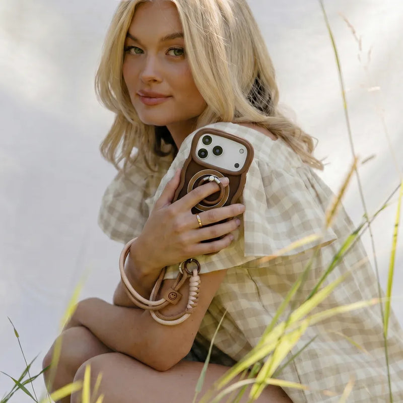 XYZ Trendy Wave Frame Phone Case for iPhone 17 Pro Max in Brown — translucent wave frame design with ring stand and MagSafe all-groups
