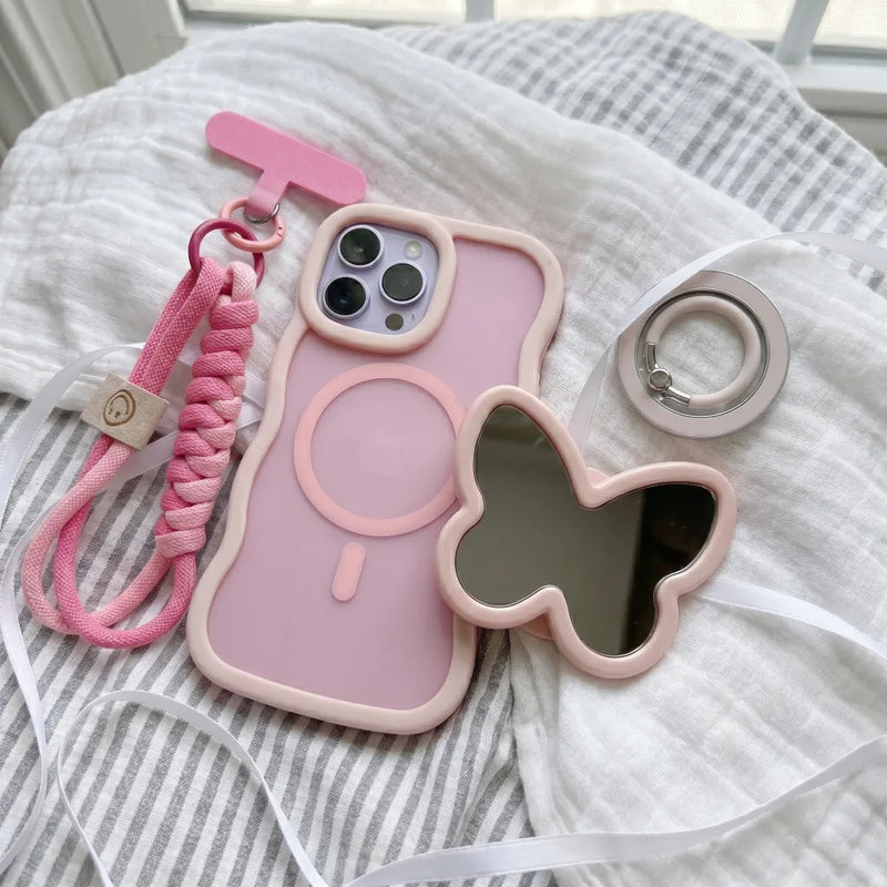 XYZ Trendy Wave Frame Phone Case for iPhone 17 Pro Max in Pink — translucent wave frame design with ring stand and MagSafe all-groups